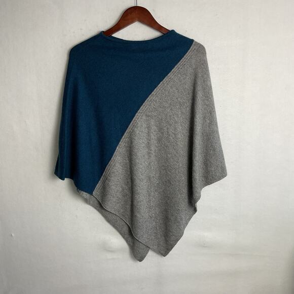 Celeste Womens Cashmere Wool Colorblock Poncho Grey Blue Pullover Cape One Size - Picture 3 of 7